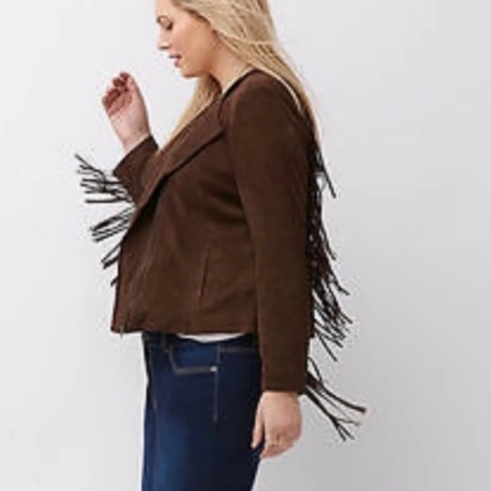 Lane Bryant Fringe Jacket NWT $120 MSRP. Brown. Open front - Picture 7 of 11
